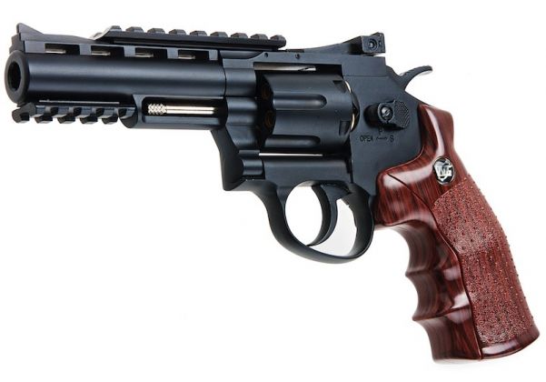 WinGun Airsoft Revolver CO2 701 (4 inch, Brown Grip, 6mm Version) - Black
