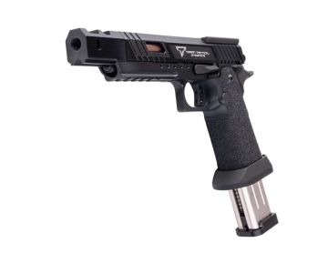 Army Armament JW3 TTI Alpha GBB Airsoft Pistol (CNC Slide) w/ Hand-Made Stippling Grip - Black