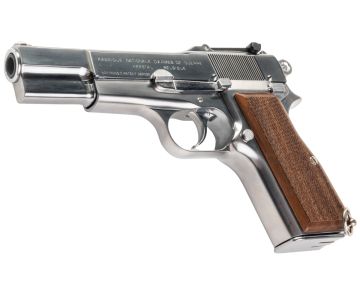Marushin Browning Hi-Power Military Model Gun - Silver with Wood Grip