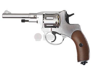 WinGun Airsoft Revolver CO2 721 Nagant M1895 (4 inch, Brown Grip, 6mm Version) - Silver